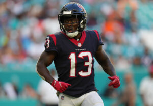 Brandin Cooks #13 of the Houston Texans in action against the Miami Dolphins at Hard Rock Stadium on November 07, 2021 in Miami Gardens, Florida.