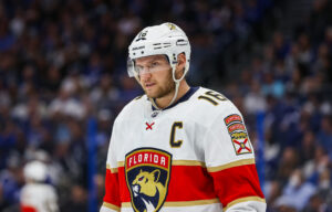 Aleksander Barkov #16 of the Florida Panthers against the Tampa Bay Lightning during the third period at Amalie Arena on November 13, 2021 in Tampa, Florida.