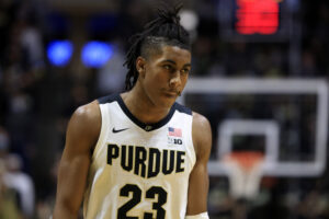 Jaden Ivey #23 of the Purdue Boilermakers on the court in the game against the Wright State Raiders at Mackey Arena on November 16, 2021 in West Lafayette, Indiana.