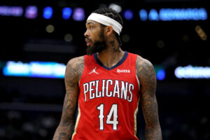 Brandon Ingram #14 of the New Orleans Pelicans stands on the court during the first quarter of a NBA game against the Minnesota Timberwolves at Smoothie King Center on November 22, 2021 in New Orleans, Louisiana.