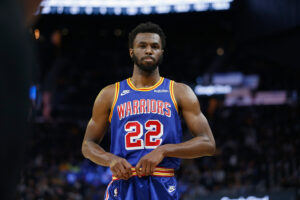 Andrew Wiggins #22 of the Golden State Warriors looks on in the third quarter against the San Antonio Spurs at Chase Center on December 04, 2021 in San Francisco, California.