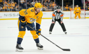 Roman Josi #59 of the Nashville Predators skates against the Montreal Canadiens during an NHL game at Bridgestone Arena on December 4, 2021 in Nashville, Tennessee.