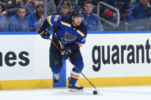 Pavel Buchnevich #89 of the St. Louis Blues in action against the Florida Panthers at the Enterprise Center on December 7, 2021 in St. Louis, Missouri.