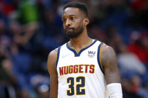 Jeff Green #32 of the Denver Nuggets reacts against the New Orleans Pelicans during the second half at the Smoothie King Center on December 08, 2021 in New Orleans, Louisiana.