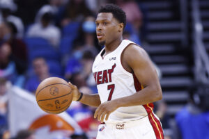 Kyle Lowry #7 of the Miami Heat in action against the Orlando Magic at Amway Center on December 17, 2021 in Orlando, Florida