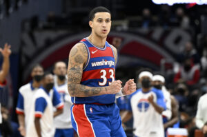 Kyle Kuzma #33 of the Washington Wizards celebrates during the game against the Houston Rockets at Capital One Arena on January 05, 2022 in Washington, DC.