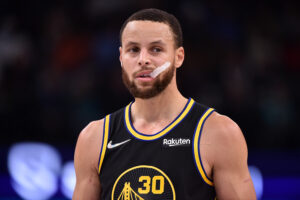 Stephen Curry #30 of the Golden State Warriors reacts during the game against the Memphis Grizzlies at FedExForum on January 11, 2022 in Memphis, Tennessee.