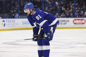 Steven Stamkos #91 of the Tampa Bay Lightning skates against the Vancouver Canucks during the first period at Amalie Arena on January 13, 2022 in Tampa, Florida.