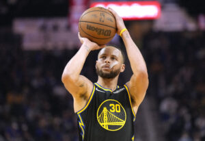Stephen Curry #30 of the Golden State Warriors shoots a fouled shot against the Utah Jazz during the first half of an NBA basketball game at Chase Center on January 23, 2022 in San Francisco, California.