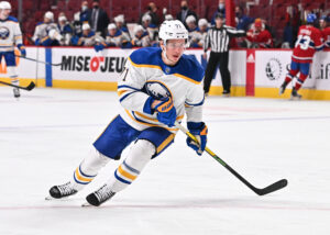 Victor Olofsson #71 of the Buffalo Sabres skates against the Montreal Canadiens during the first period at Centre Bell on February 13, 2022 in Montreal, Canada.