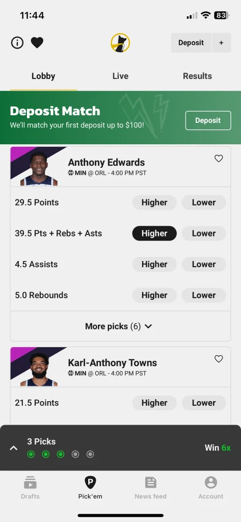 NBA DFS - Underdog Fantasy app screenshot