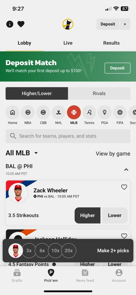 MLB DFS - Underdog Fantasy app screenshots