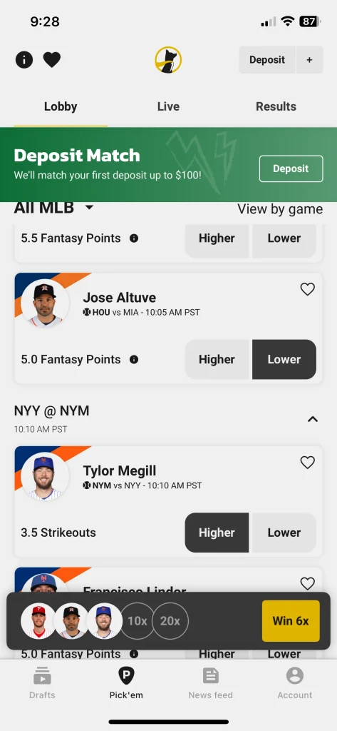 MLB DFS - Underdog Fantasy app screenshots