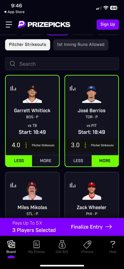 MLB DFS - PrizePicks app screenshots