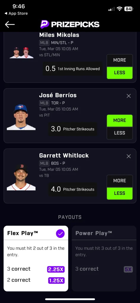 MLB DFS - PrizePicks app screenshots