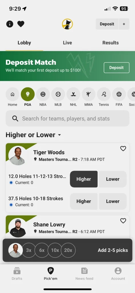 PGA Fantasy Golf - Underdog Fantasy app screenshots