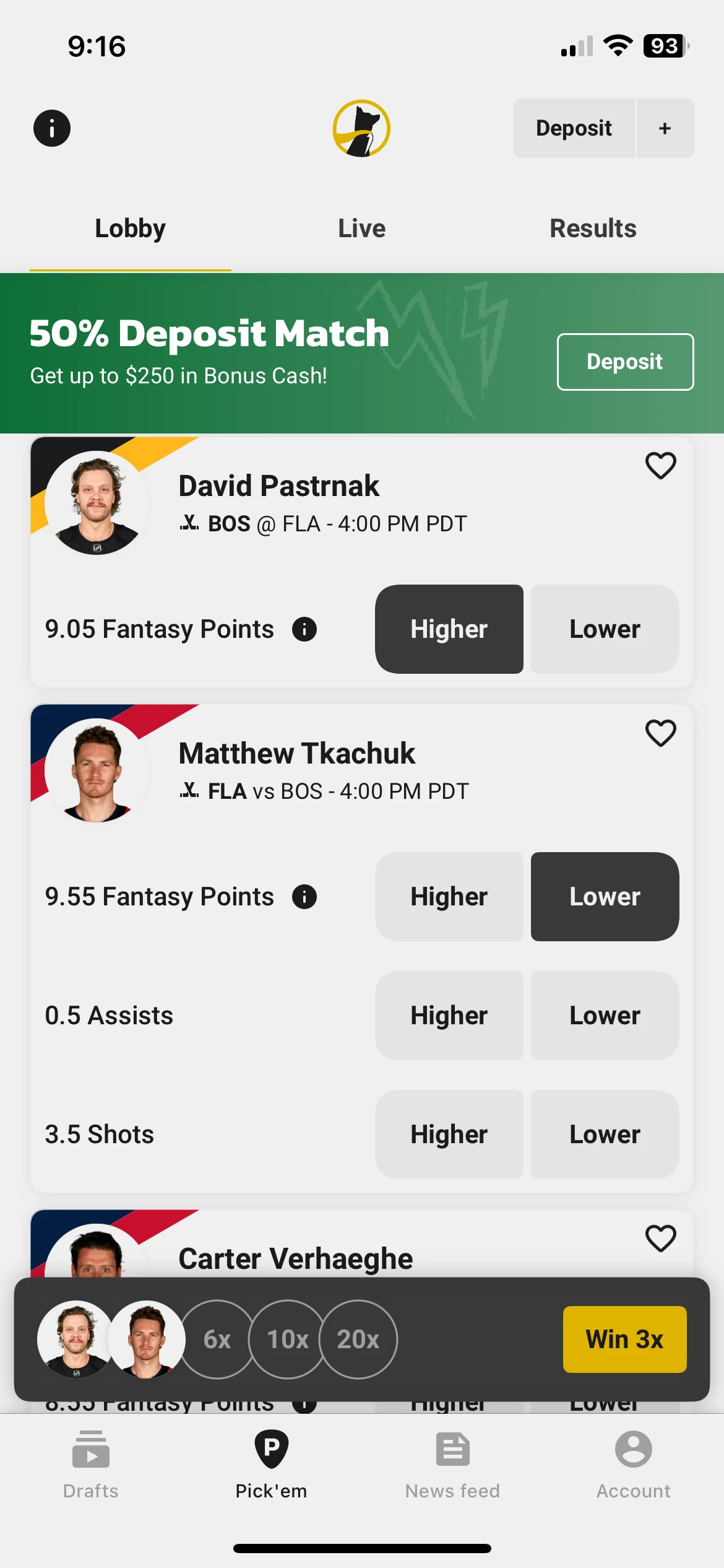 NHL DFS Apps: Underdog Fantasy screenshots