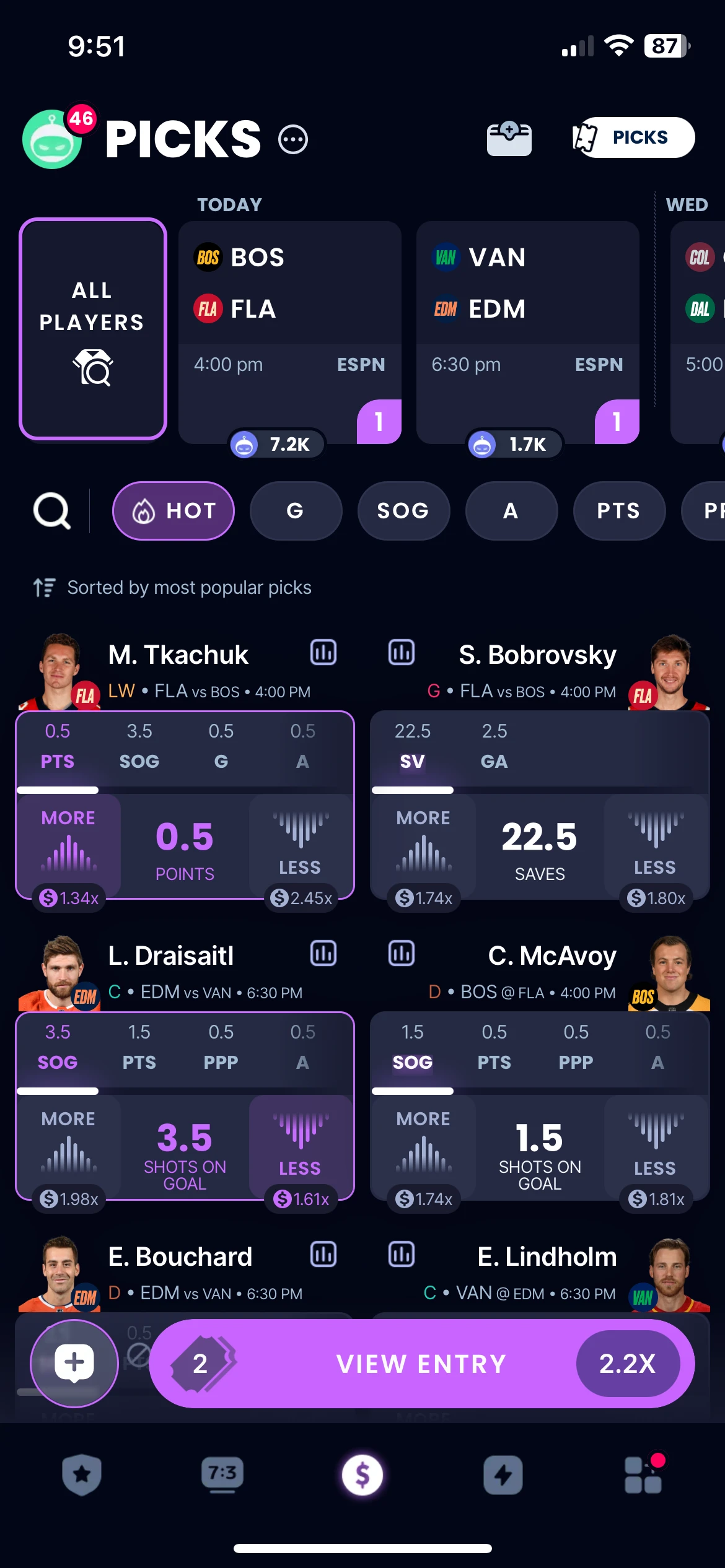 NHL DFS Apps: Sleeper Fantasy app screenshots