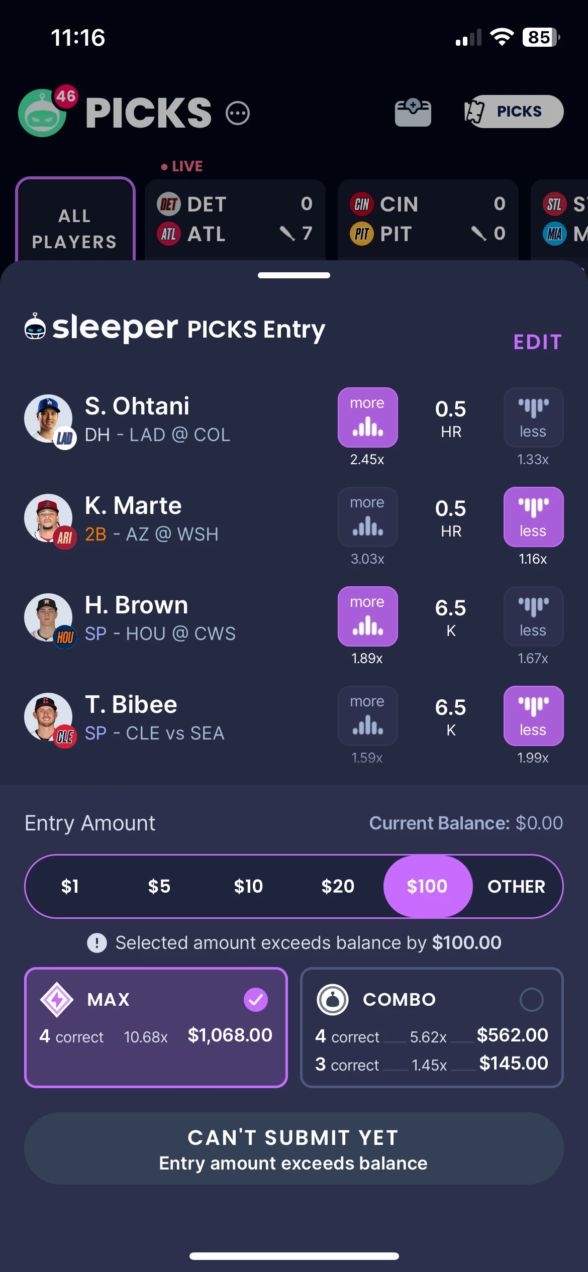 MLB DFS - Sleeper Fantasy app screenshots