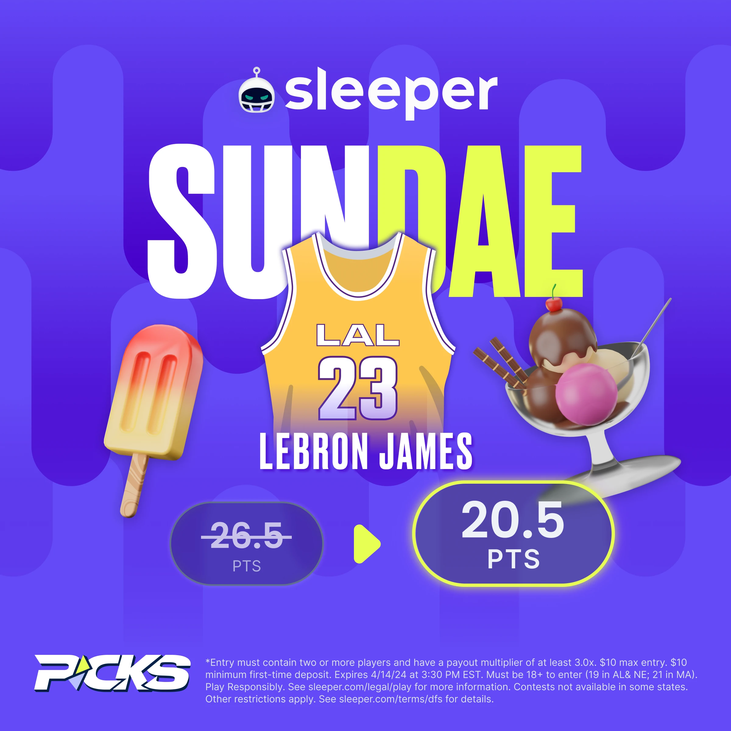 lebron james over 20.5 points prop on sleeper fantasy