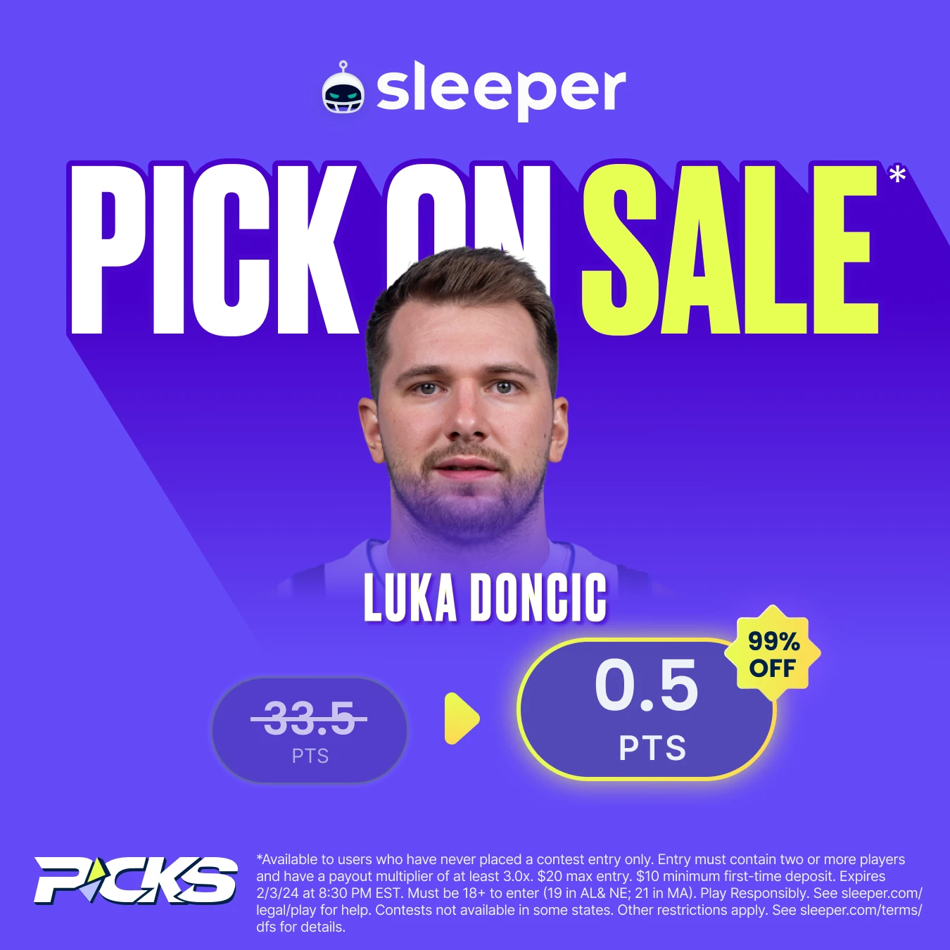 NBA Player Props special on Sleeper Fantasy is Luka Doncic over 0.5 points. 