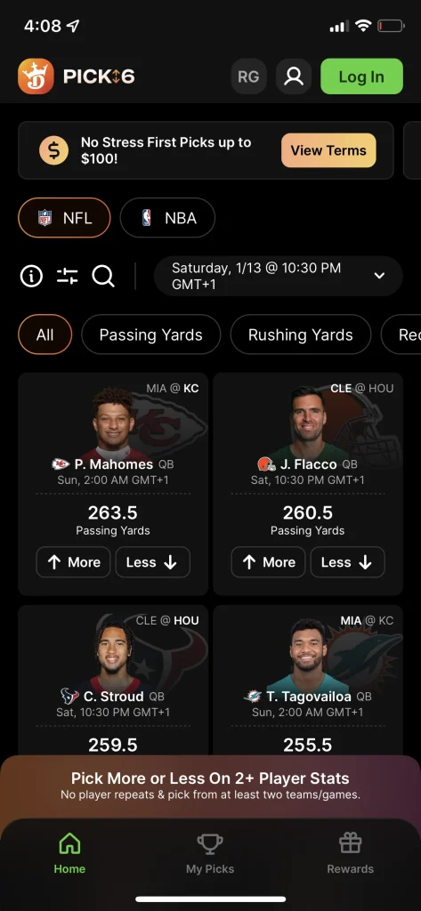 DraftKings Pick6 review - screenshot