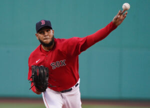 Red Sox pitcher Eduardo Rodriguez throws a pitch against the Houston Astros