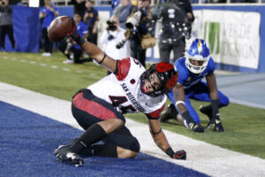 San Diego State Aztecs wide receiver Jesse Matthews reacts after scoring a touchdown