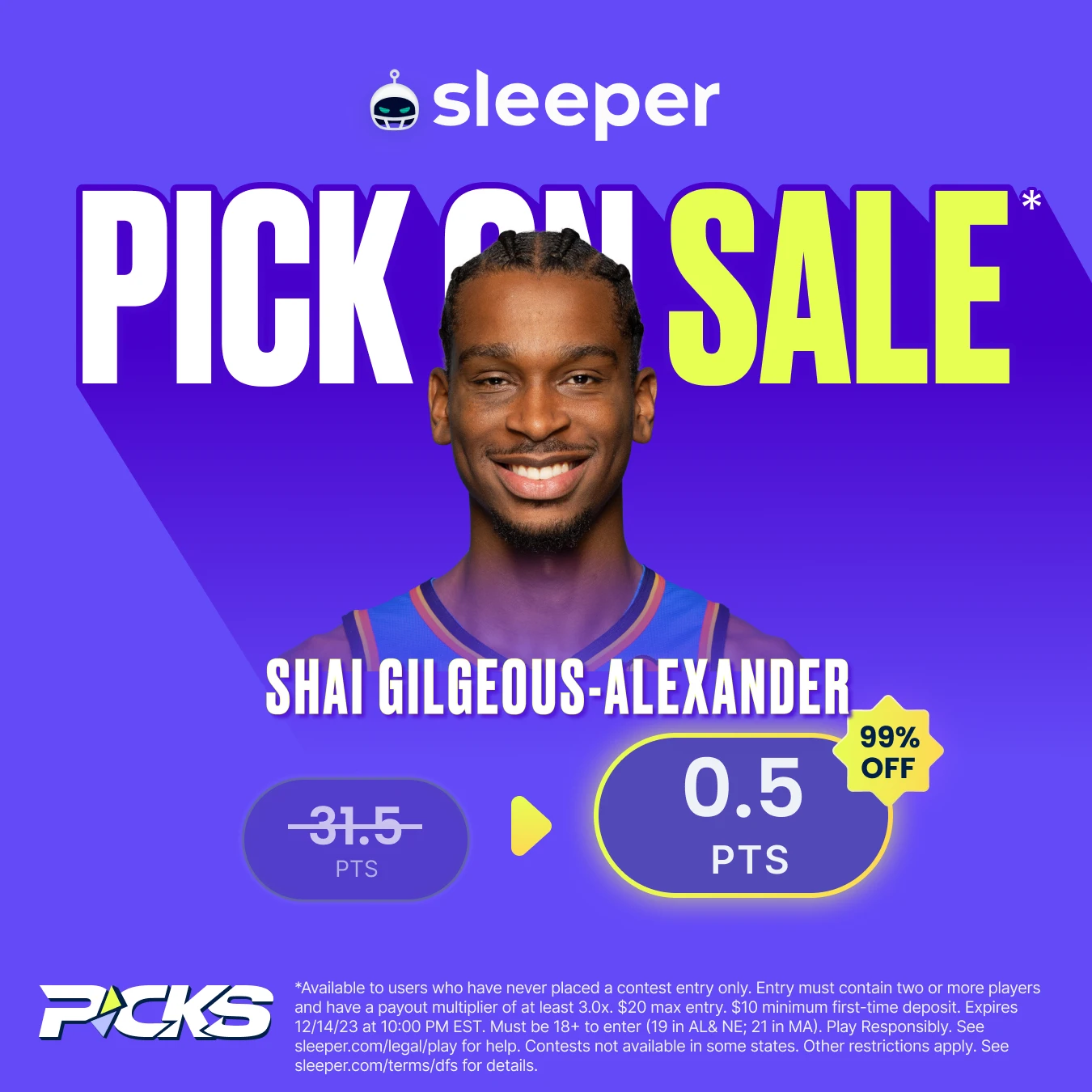 NBA player props special for sleeper fantasy on Thursday, Dec. 14 is Shai Gilgeous-Alexander over 0.5 points