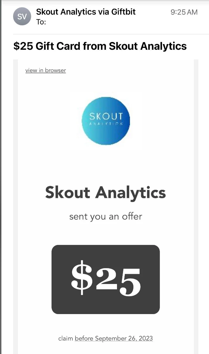 Skout Analytics MLB research study payment 