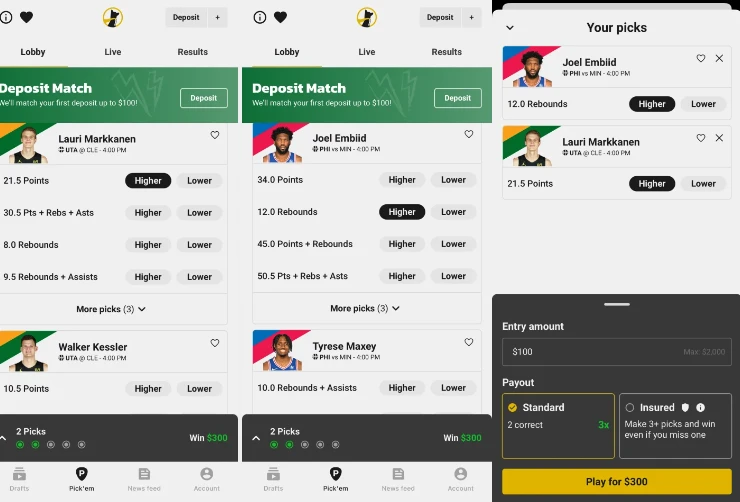 Is sports betting legal in Alabama? Underdog Fantasy app screenshots