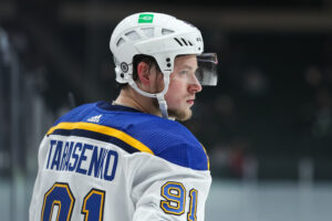 St. Louis Blues right wing Vladimir Tarasenko (91) looks on against the Minnesota Wild in the first period at Xcel Energy Center. 