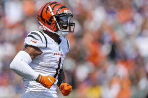 Cincinnati wide receiver Ja'Marr Chase celebrates a big play. 