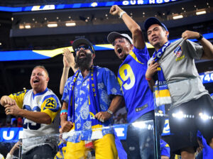 Los Angeles Rams fans react in the stands during a game against the Chicago Bears