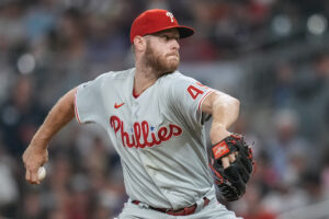 Philadelphia Phillies right-handed starting pitcher Zack Wheeler delivers a pitch against the Atlanta Braves 