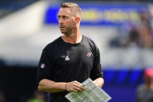 Arizona Cardinals' head coach Kliff Kingsbury looks on in a 2021 game against the Rams.