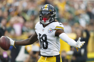 Pittsburgh Steelers wide receiver Diontae Johnson celebrates after making a catch