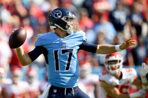 Tennessee Titans quarterback Ryan Tannehill drops back to pass against the Kansas City Chiefs