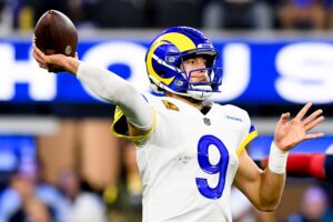 Los Angeles Rams quarterback Matthew Stafford throws a pass during a game against the Tennessee Titans