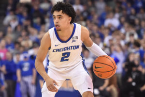 Creighton Bluejays guard Ryan Nembhard dribbles against the Villanova Wildcats during a Big East basketball game