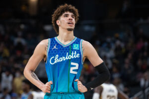 Charlotte Hornets guard LaMelo Ball (2) in the second half against the Indiana Pacers at Gainbridge Fieldhouse.