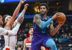 Charlotte Hornets forward Miles Bridges looks to pass the basketball during a game against the Washington Wizards