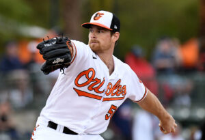 Baltimore Orioles left-handed starting pitcher Bruce Zimmerman throws a pitch in the first inning during a spring training game against the Boston Red Sox