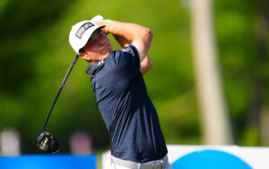 Viktor Hovland plays from the 13th tee during the first round of the Zurich Classic of New Orleans golf tournament.