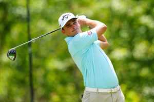 Christiaan Bezuidenhout plays his shot from the fifth tee during the first round of the Zurich Classic of New Orleans golf tournament. 