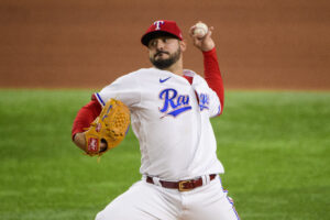 Texas Rangers left-handed starting pitcher Martin Perez pitches against the Houston Astros 