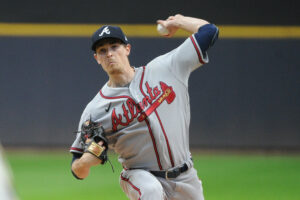 Atlanta Braves starting pitcher Max Fried (54) delivers a pitch against the Milwaukee Brewers in the first inning at American Family Field. 