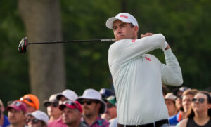 Adam Scott plays his shot on the 13th tee during the second round of the PGA Championship golf tournament at Southern Hills Country Club.