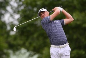 Justin Thomas hits his tee shot on the 14th holeduring the third round of the PGA Championship golf tournament at Southern Hills Country Club.