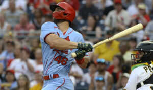 St. Louis Cardinals first baseman Paul Goldschmidt (46) hits a single against the Pittsburgh Pirates during the fourth inning at PNC Park.